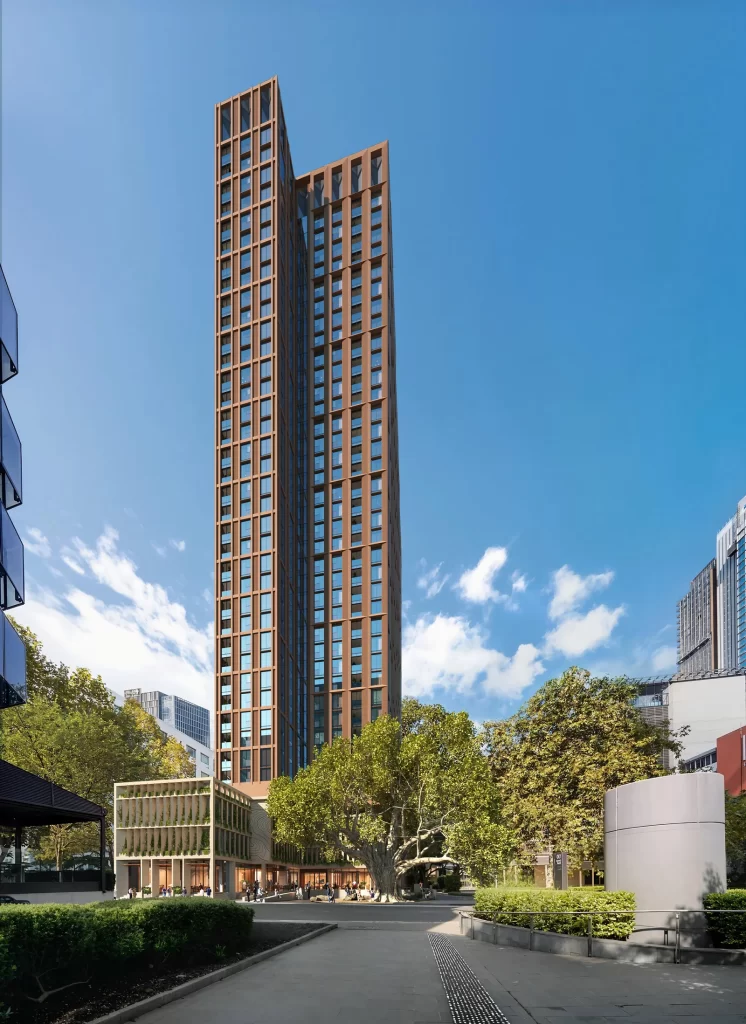 Architectural render of the proposed 40-storey build-to-rent tower at 1 Barrack Lane, Parramatta.