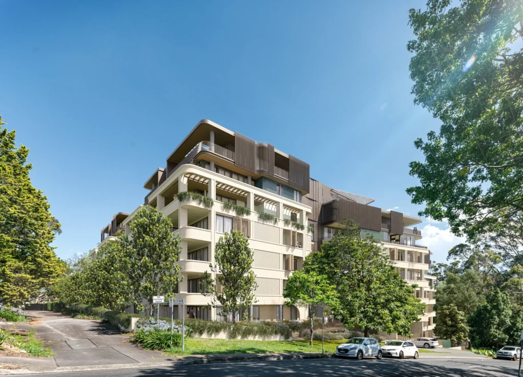 Photomontage showing proposed residential flat buildings at Burgoyne Street, Gordon.