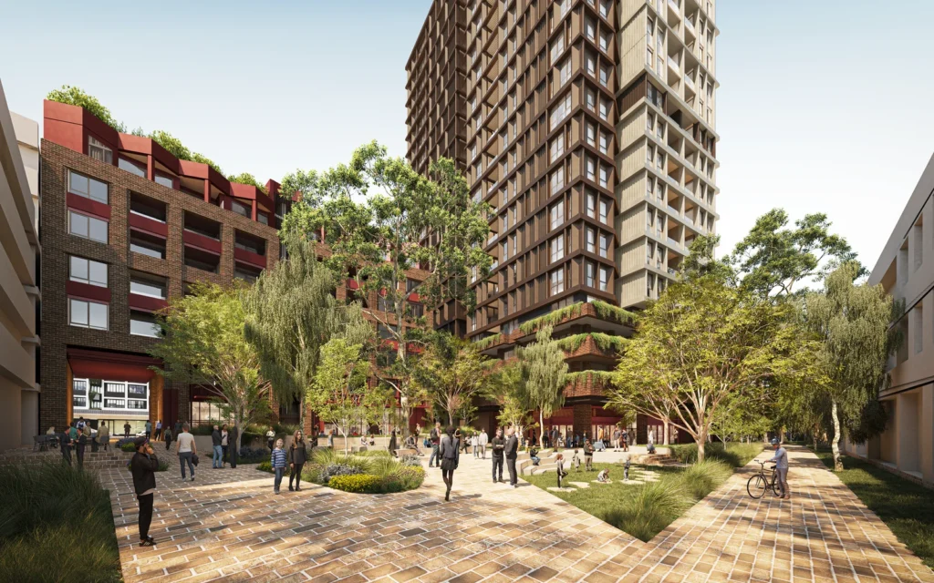 Architectural drawing of the proposed build-to-rent tower at the former WestConnex Dive Site in Annandale.