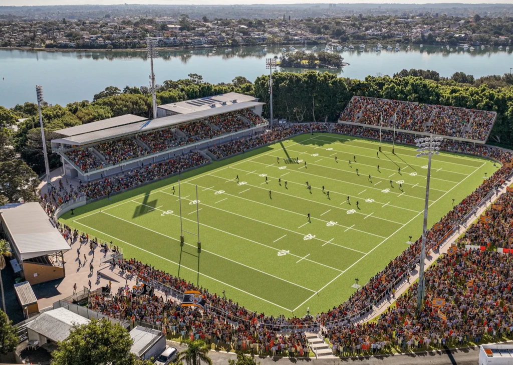 Architectural render of the proposed Leichhardt Oval refurbishment.