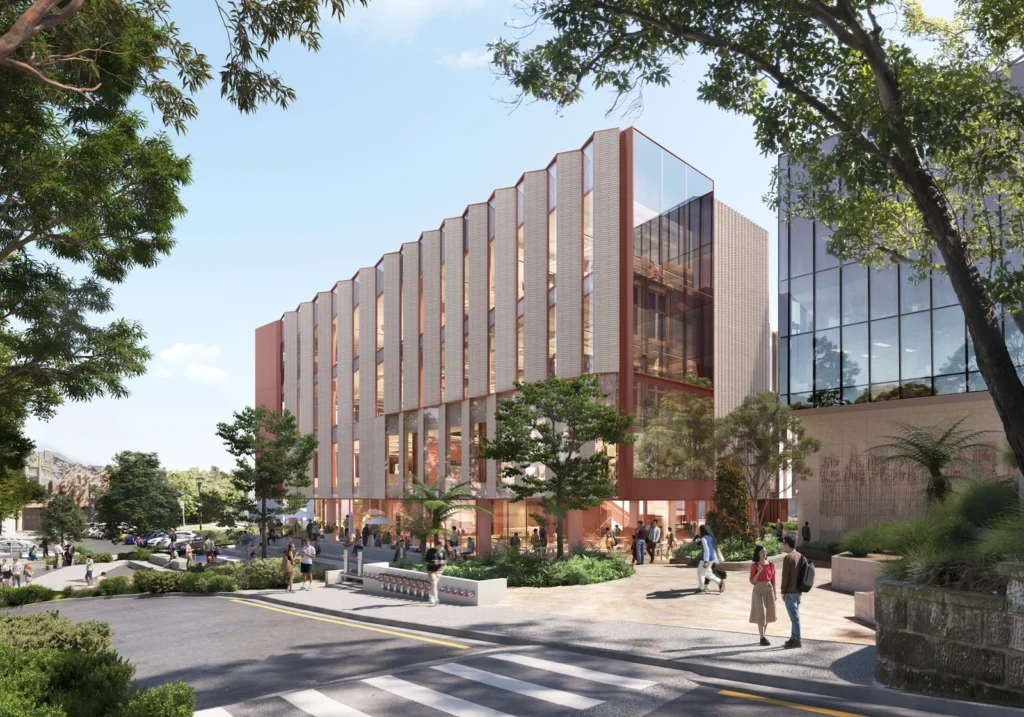 Architectural render of the proposed Ross Street Teaching and Learning Hub at the University of Sydney.