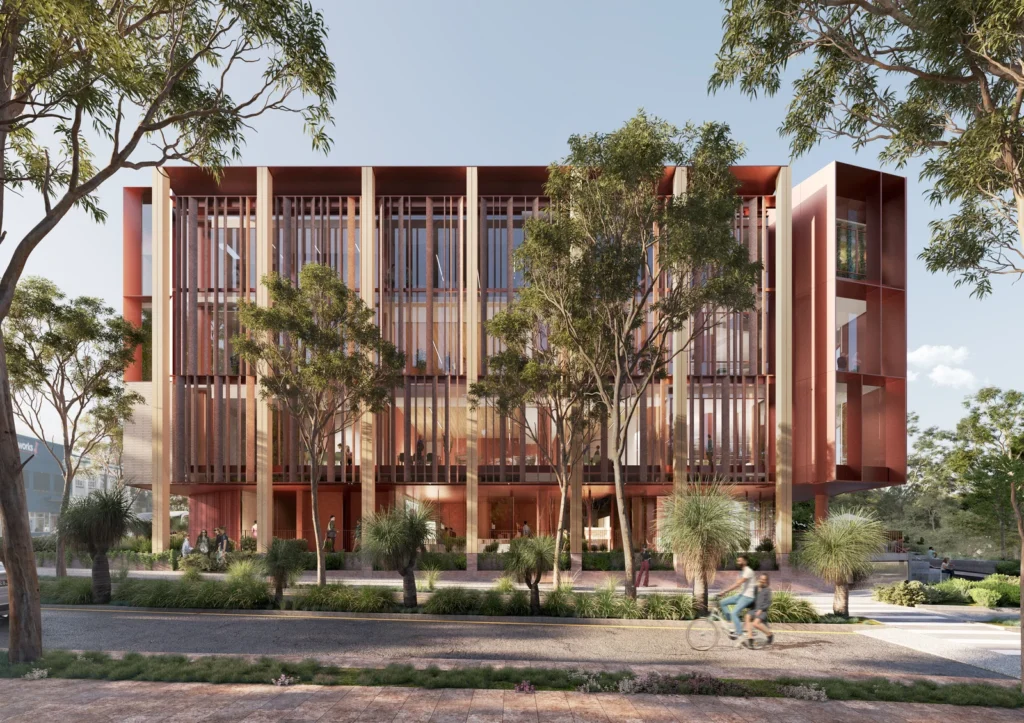 Architectural render of the proposed Ross Street Teaching and Learning Hub building.