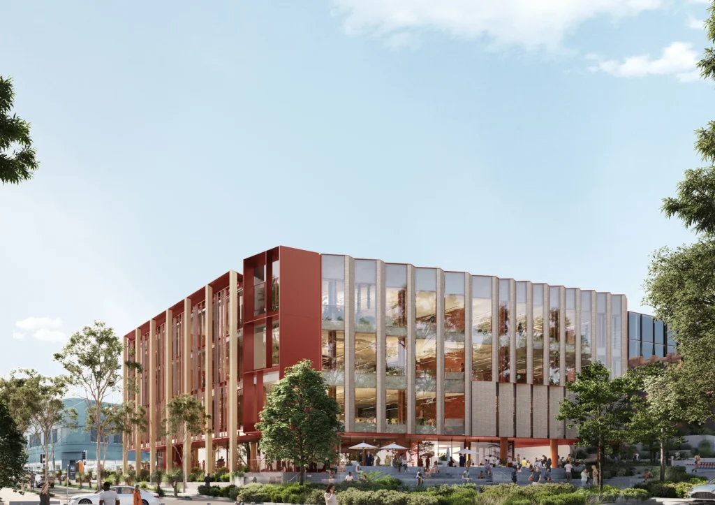 Architectural render of the proposed Ross Street Teaching and Learning Hub at the University of Sydney.