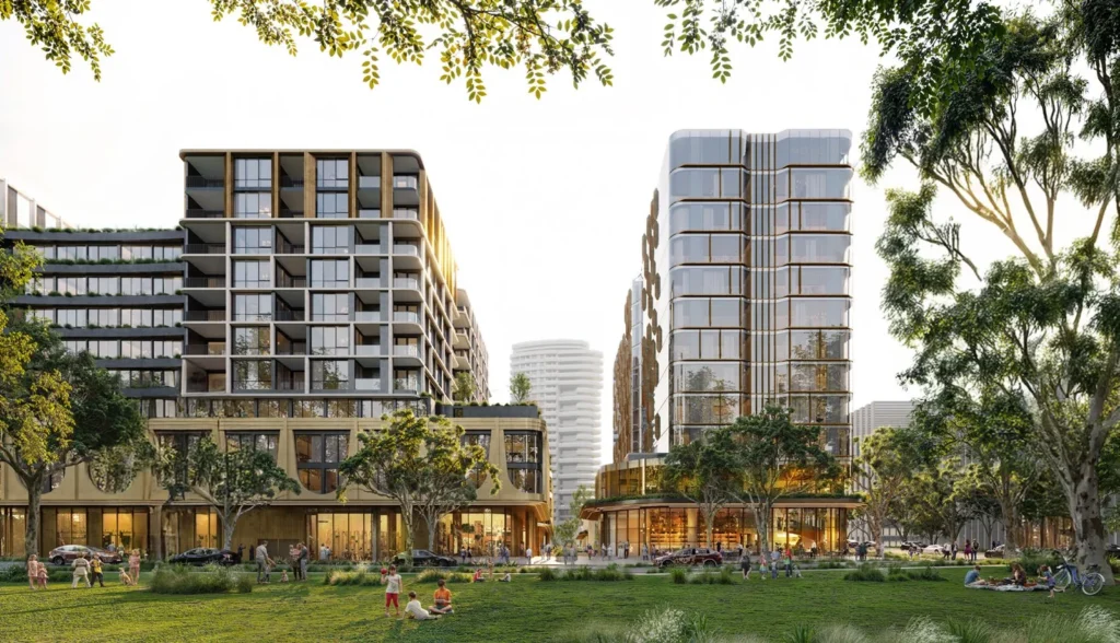 Architectural render of the proposed mixed-use development at 135 Badgerys Creek Road.