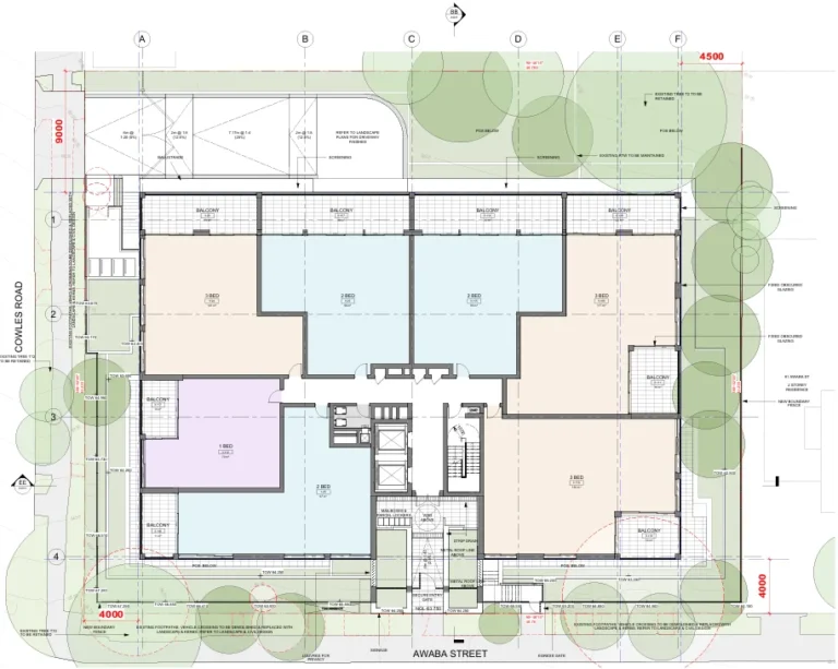 A page from the architectural plans for 93-101A Awaba Street, Mosman.