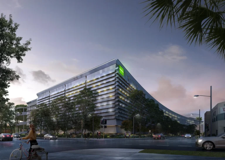 A set of architectural plans for a warehouse development.