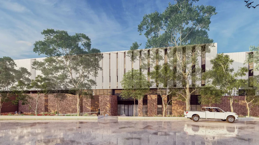 A plan drawing of the proposed warehouse development.