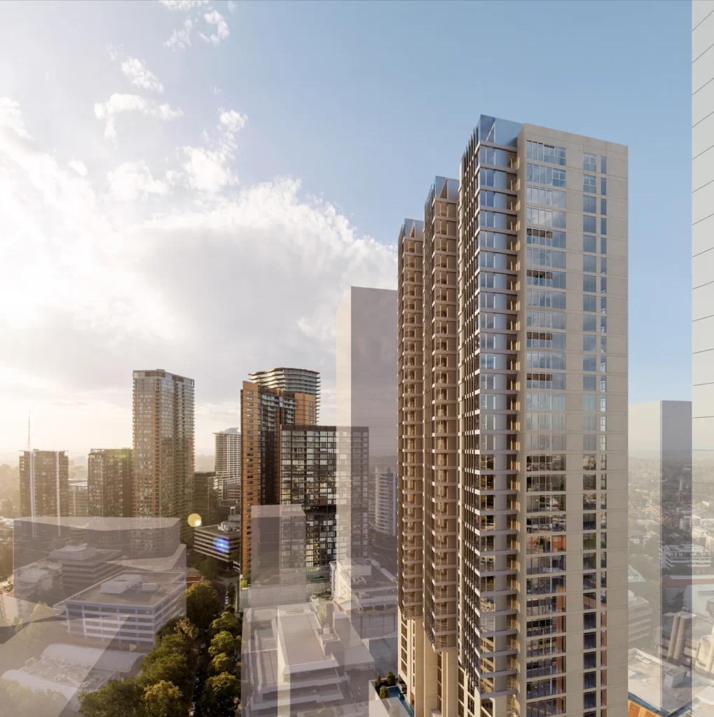 A set of architectural plans for a proposed tower.